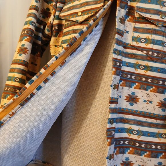 New Mens Flannel Shacket Western Shirt XS Snap up Navajo Thermal Browns Teal Tan - Picture 7 of 11